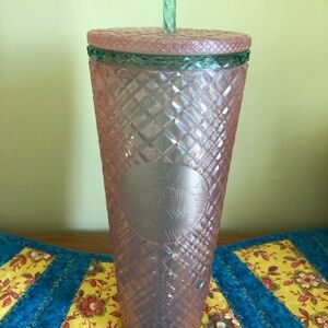 Starbucks Pink mint green Accent Tumbler with Straw 24oz Cup New Jeweled Venti